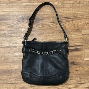EUC Coach Black Pebbled Leather Convertible Chain‎ Crossbody F19722